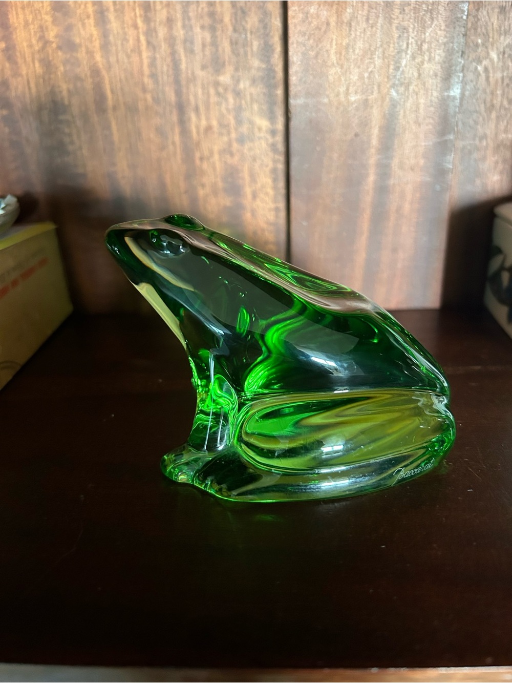 Baccarat Crystal Green Frog Paperweight Decorative 3x4